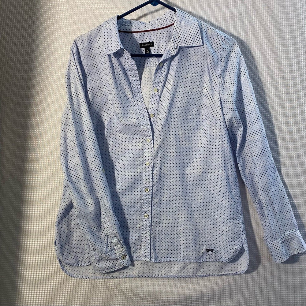 Talbots Blue Micro Star Button Down Size M